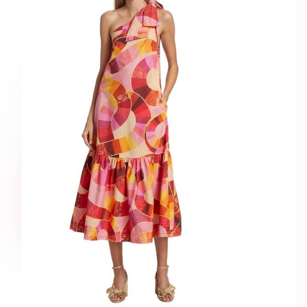 Farm Rio Patch Twirl One Shoulder Maxi Dress